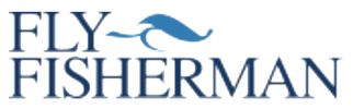 Logo of 'Fly Fisherman' with a blue fish silhouette on a white background