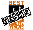Logo for 'Best Backcountry Skiing Canada New Gear' with skiers on a black background.